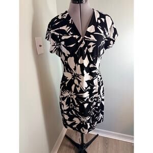 Nine West Womens Black and White Floral Print Wrap Dress size M